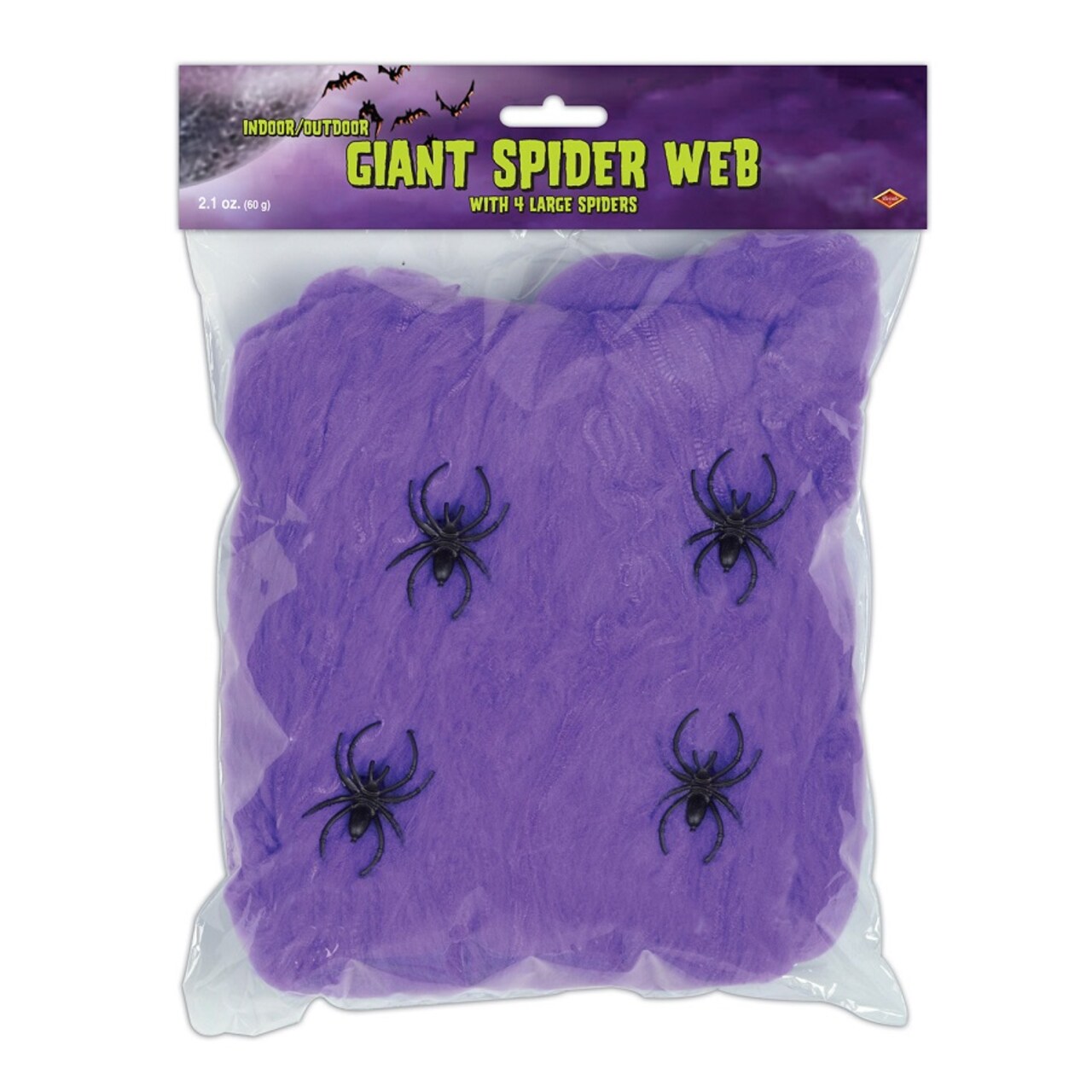 Beistle Club Pack of 12 Flame Resistant Giant Purple Halloween Spider Web with Spiders